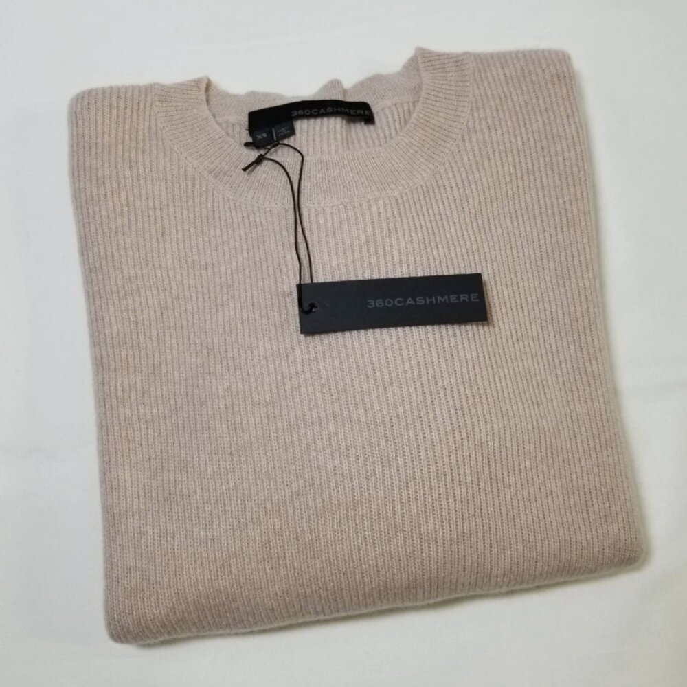 NWT 360 Cashmere Cynthia Ribbed Knit Crew Neck Cashmere Sweater Rose XS,S,M $288 - Picture 4 of 10